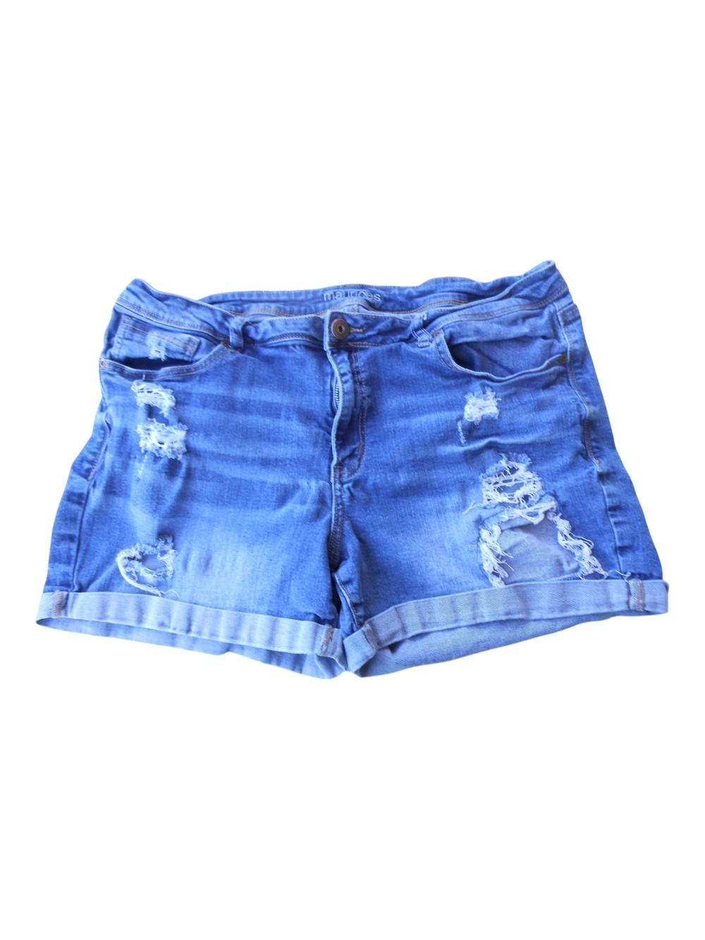 Maurices Women's Distressed Rolled Cuff Denim Shorts - Blue